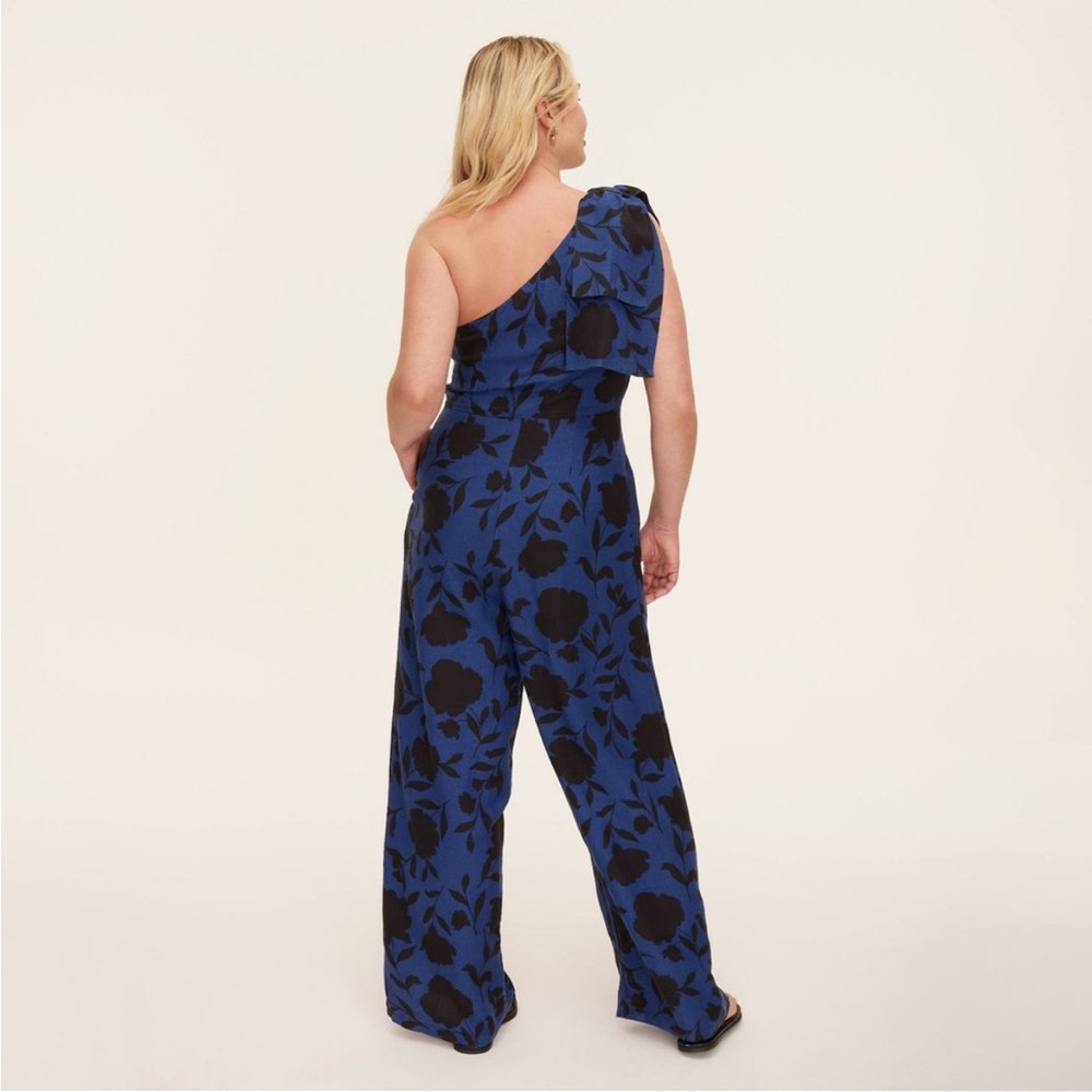 Kate Spade NWT Blue mBlack Floral One-Shoulder Jumpsuit, Women’s Sz 6 Sz 10 - Picture 3 of 6